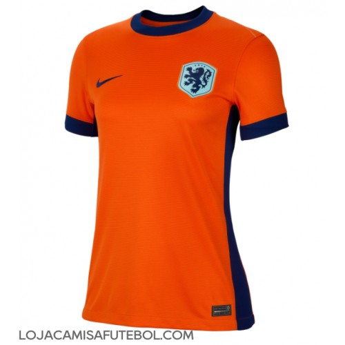 Camisa de Futebol Holanda Equipamento Principal Mulheres Europeu 2024 Manga Curta